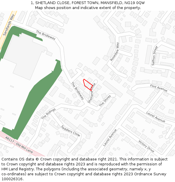 1, SHETLAND CLOSE, FOREST TOWN, MANSFIELD, NG19 0QW: Location map and indicative extent of plot