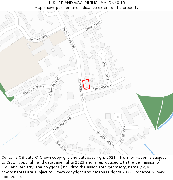 1, SHETLAND WAY, IMMINGHAM, DN40 1RJ: Location map and indicative extent of plot