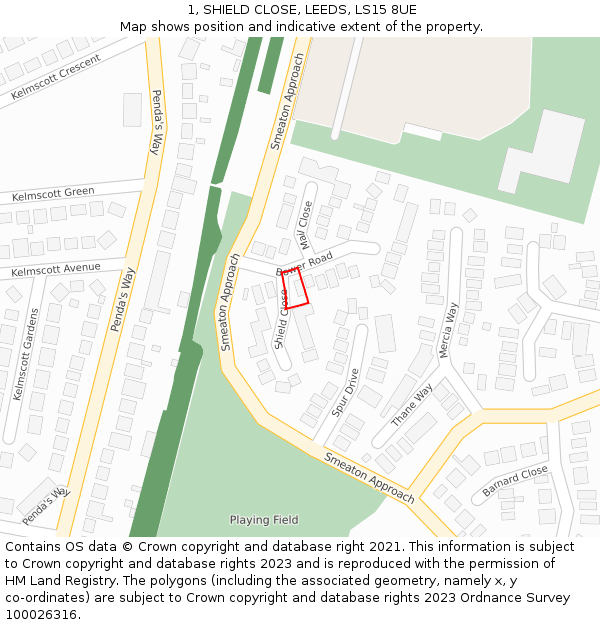 1, SHIELD CLOSE, LEEDS, LS15 8UE: Location map and indicative extent of plot