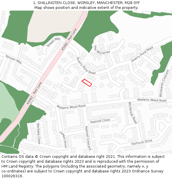 1, SHILLINGTEN CLOSE, WORSLEY, MANCHESTER, M28 0YF: Location map and indicative extent of plot