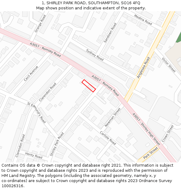 1, SHIRLEY PARK ROAD, SOUTHAMPTON, SO16 4FQ: Location map and indicative extent of plot