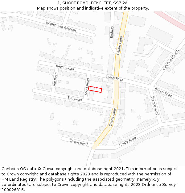 1, SHORT ROAD, BENFLEET, SS7 2AJ: Location map and indicative extent of plot