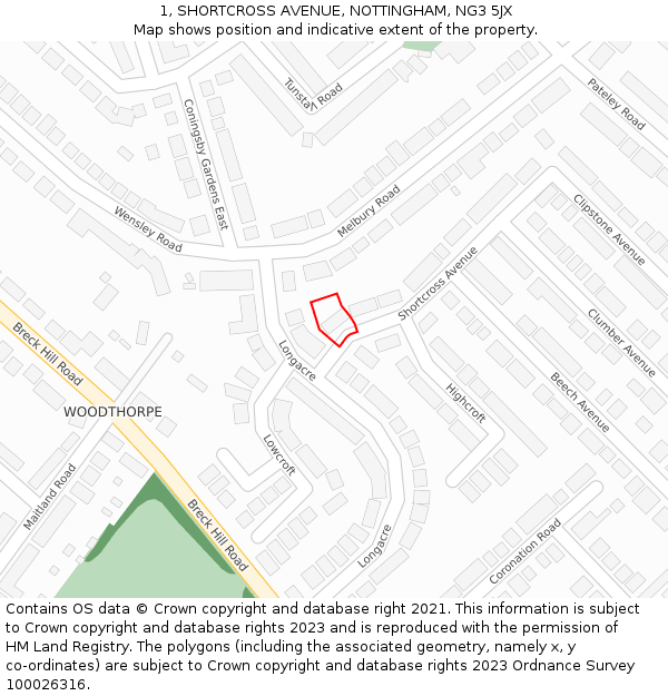 1, SHORTCROSS AVENUE, NOTTINGHAM, NG3 5JX: Location map and indicative extent of plot