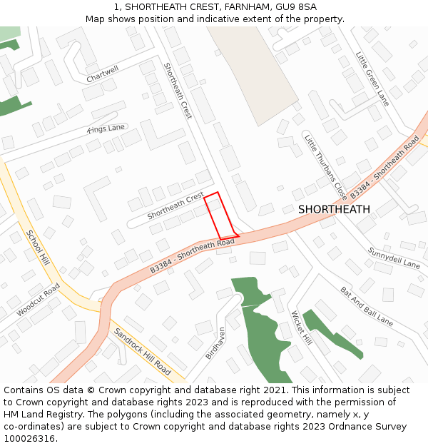 1, SHORTHEATH CREST, FARNHAM, GU9 8SA: Location map and indicative extent of plot