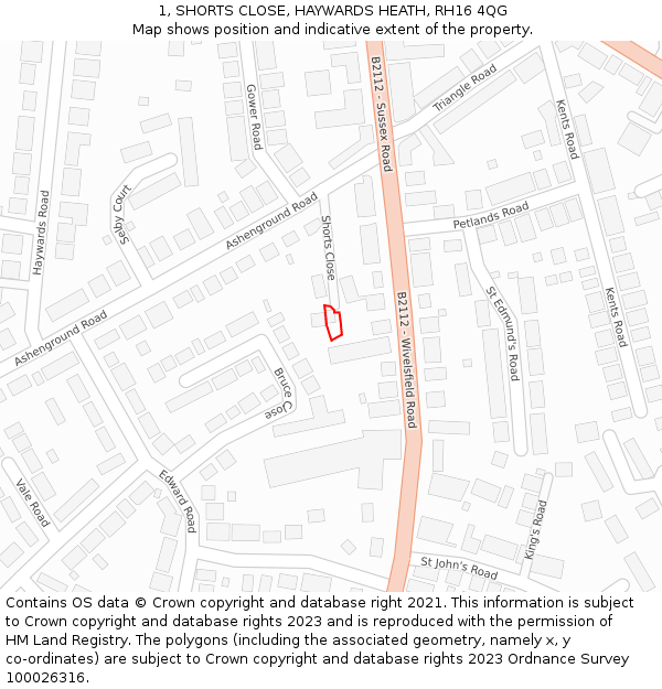 1, SHORTS CLOSE, HAYWARDS HEATH, RH16 4QG: Location map and indicative extent of plot