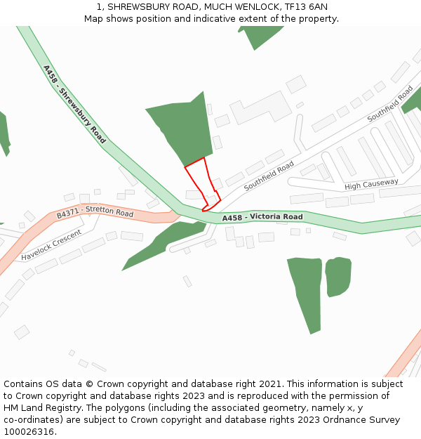 1, SHREWSBURY ROAD, MUCH WENLOCK, TF13 6AN: Location map and indicative extent of plot