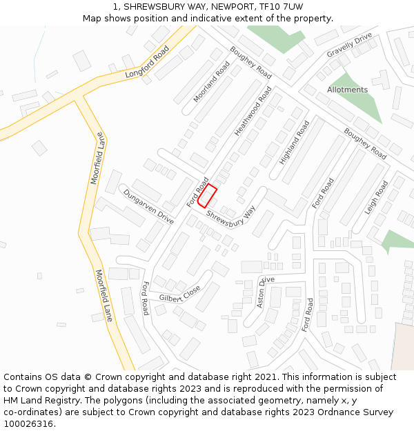 1, SHREWSBURY WAY, NEWPORT, TF10 7UW: Location map and indicative extent of plot