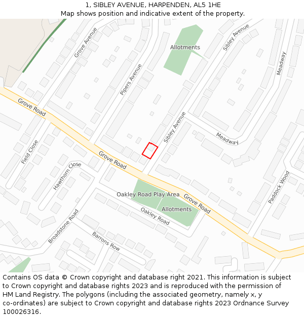 1, SIBLEY AVENUE, HARPENDEN, AL5 1HE: Location map and indicative extent of plot