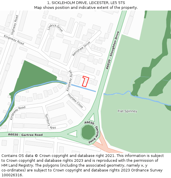 1, SICKLEHOLM DRIVE, LEICESTER, LE5 5TS: Location map and indicative extent of plot