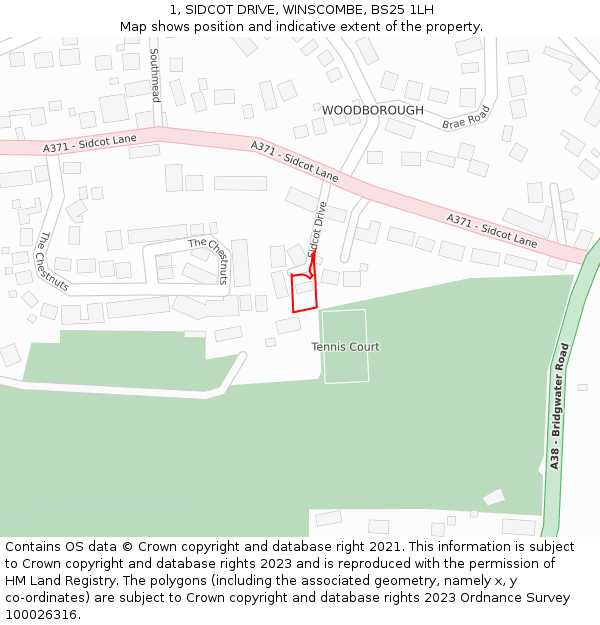 1, SIDCOT DRIVE, WINSCOMBE, BS25 1LH: Location map and indicative extent of plot