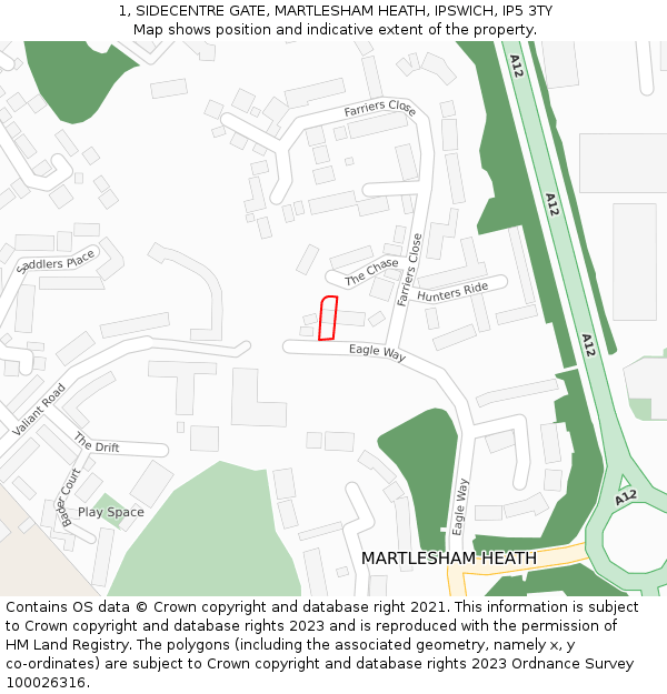 1, SIDECENTRE GATE, MARTLESHAM HEATH, IPSWICH, IP5 3TY: Location map and indicative extent of plot