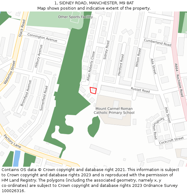 1, SIDNEY ROAD, MANCHESTER, M9 8AT: Location map and indicative extent of plot