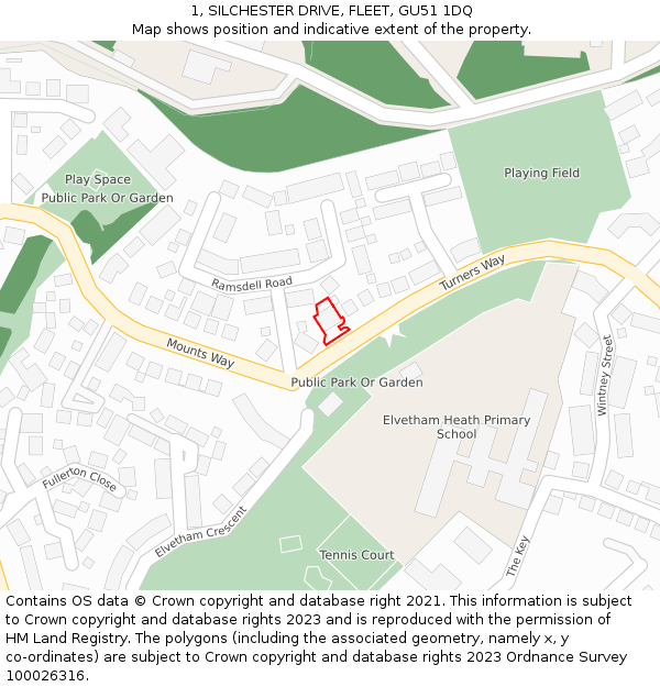 1, SILCHESTER DRIVE, FLEET, GU51 1DQ: Location map and indicative extent of plot