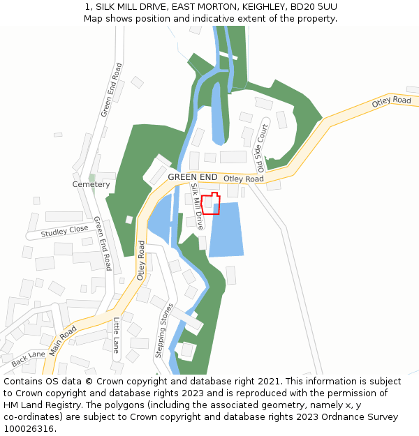 1, SILK MILL DRIVE, EAST MORTON, KEIGHLEY, BD20 5UU: Location map and indicative extent of plot