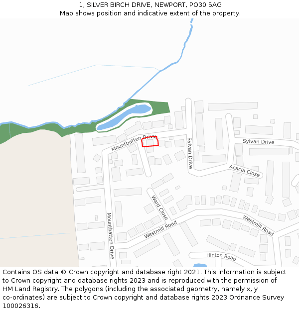 1, SILVER BIRCH DRIVE, NEWPORT, PO30 5AG: Location map and indicative extent of plot