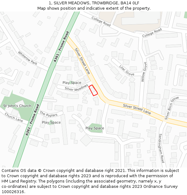 1, SILVER MEADOWS, TROWBRIDGE, BA14 0LF: Location map and indicative extent of plot