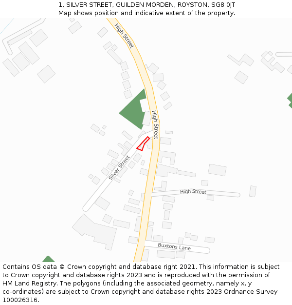 1, SILVER STREET, GUILDEN MORDEN, ROYSTON, SG8 0JT: Location map and indicative extent of plot