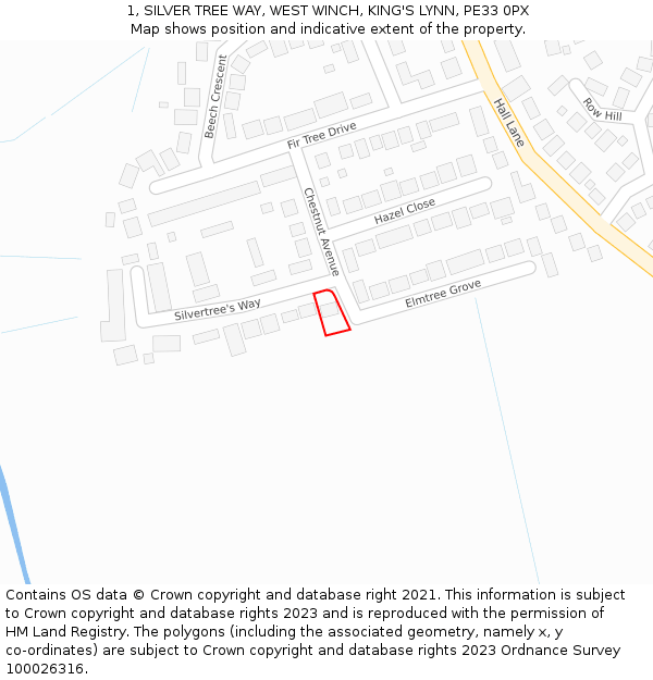 1, SILVER TREE WAY, WEST WINCH, KING'S LYNN, PE33 0PX: Location map and indicative extent of plot