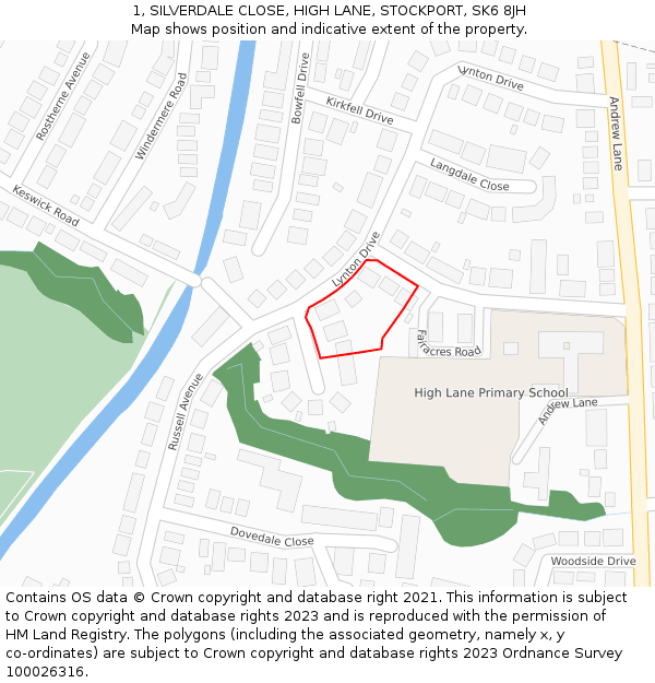 1, SILVERDALE CLOSE, HIGH LANE, STOCKPORT, SK6 8JH: Location map and indicative extent of plot