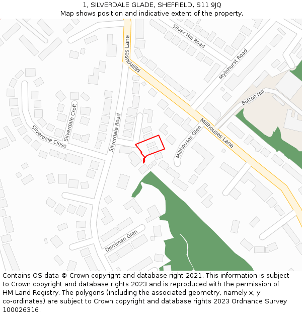 1, SILVERDALE GLADE, SHEFFIELD, S11 9JQ: Location map and indicative extent of plot