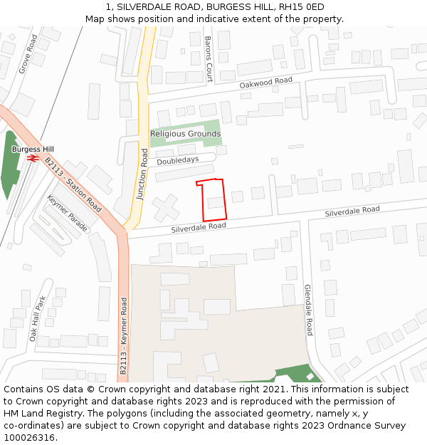 1, SILVERDALE ROAD, BURGESS HILL, RH15 0ED: Location map and indicative extent of plot