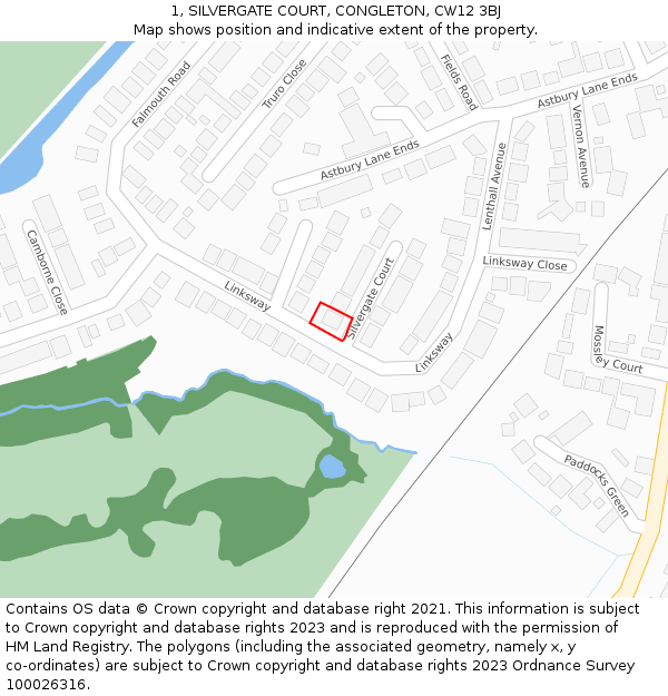 1, SILVERGATE COURT, CONGLETON, CW12 3BJ: Location map and indicative extent of plot