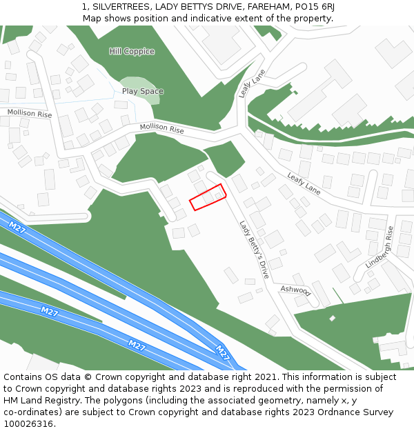 1, SILVERTREES, LADY BETTYS DRIVE, FAREHAM, PO15 6RJ: Location map and indicative extent of plot