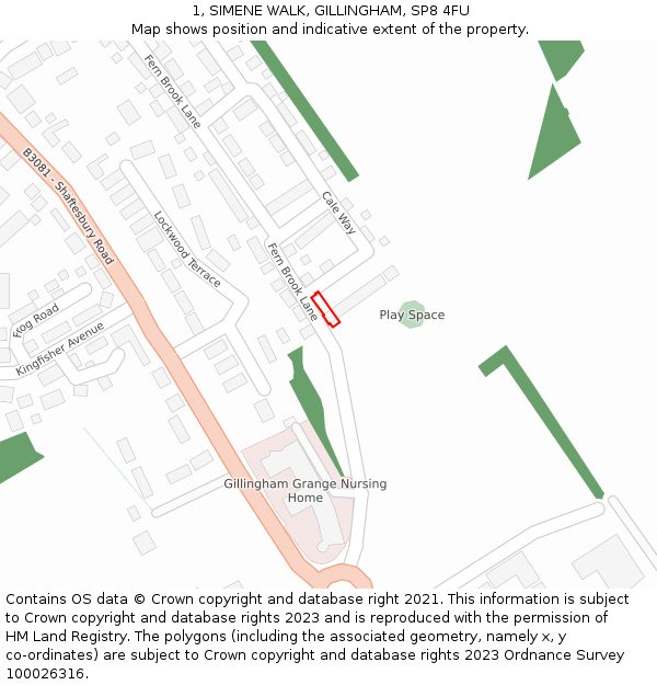 1, SIMENE WALK, GILLINGHAM, SP8 4FU: Location map and indicative extent of plot