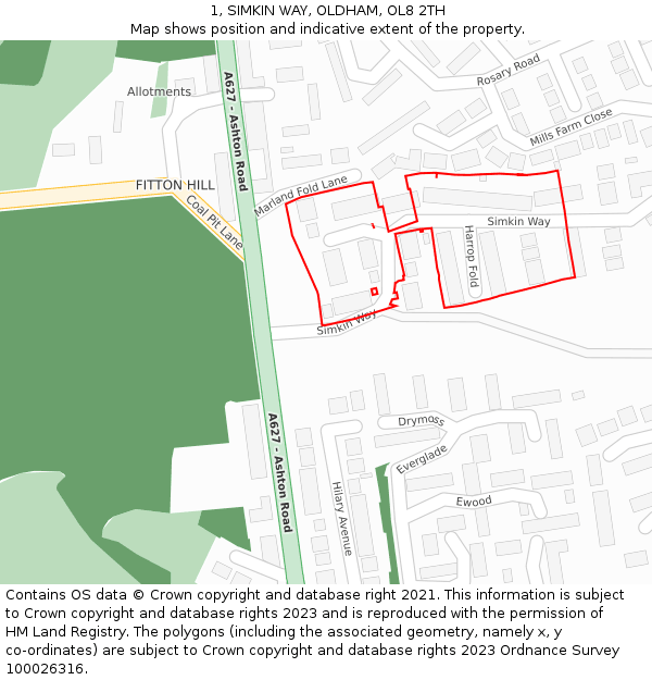 1, SIMKIN WAY, OLDHAM, OL8 2TH: Location map and indicative extent of plot