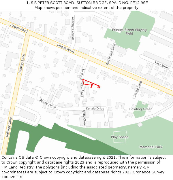 1, SIR PETER SCOTT ROAD, SUTTON BRIDGE, SPALDING, PE12 9SE: Location map and indicative extent of plot