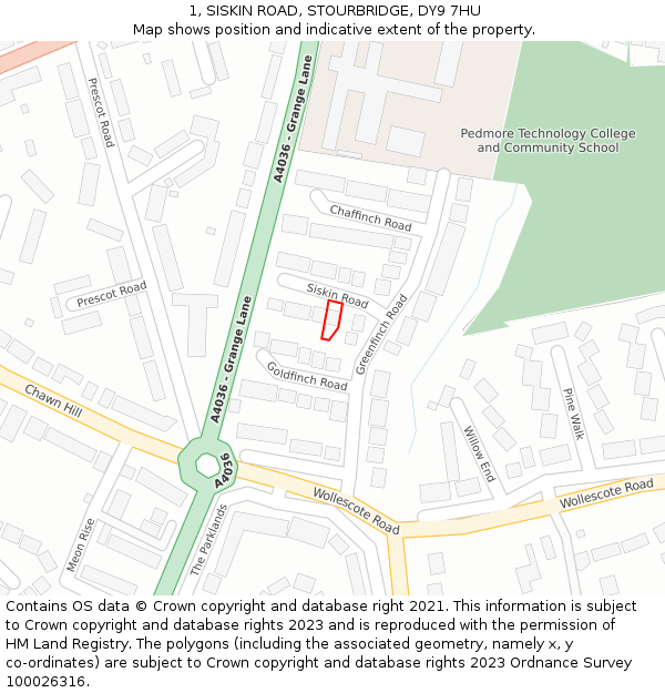 1, SISKIN ROAD, STOURBRIDGE, DY9 7HU: Location map and indicative extent of plot