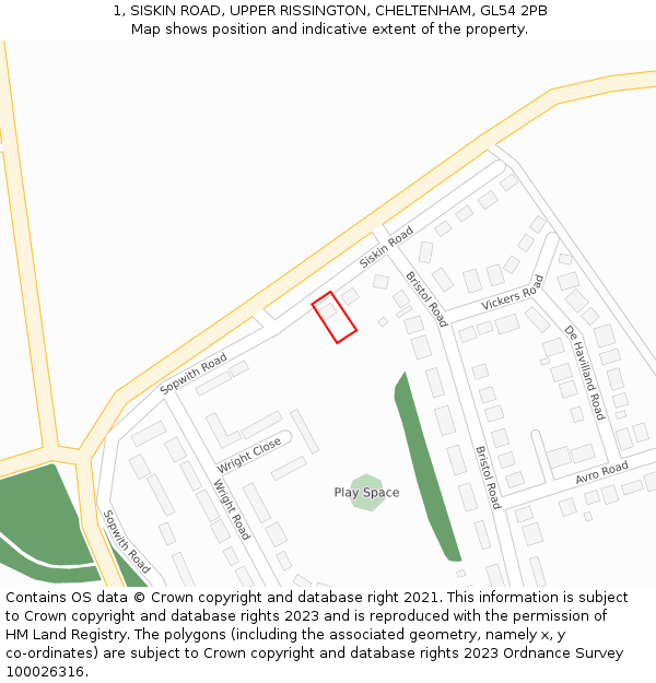 1, SISKIN ROAD, UPPER RISSINGTON, CHELTENHAM, GL54 2PB: Location map and indicative extent of plot