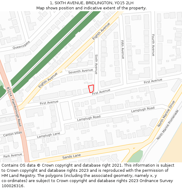 1, SIXTH AVENUE, BRIDLINGTON, YO15 2LH: Location map and indicative extent of plot