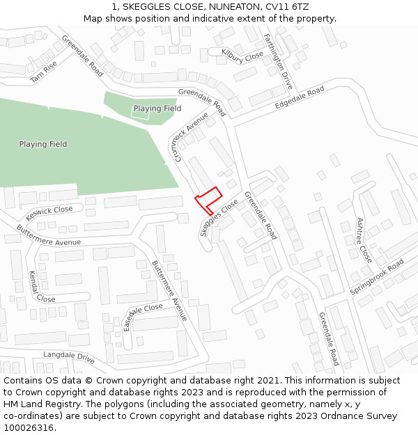 1, SKEGGLES CLOSE, NUNEATON, CV11 6TZ: Location map and indicative extent of plot