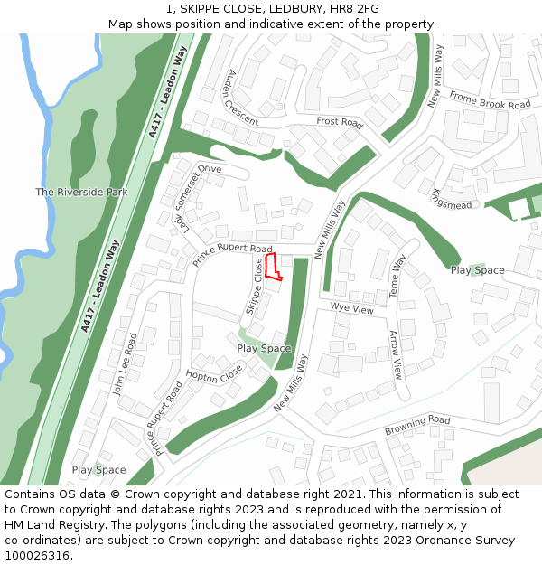 1, SKIPPE CLOSE, LEDBURY, HR8 2FG: Location map and indicative extent of plot