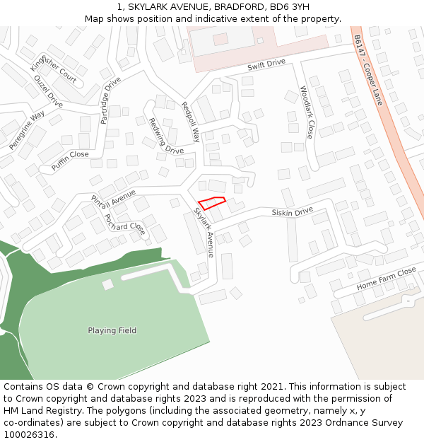 1, SKYLARK AVENUE, BRADFORD, BD6 3YH: Location map and indicative extent of plot