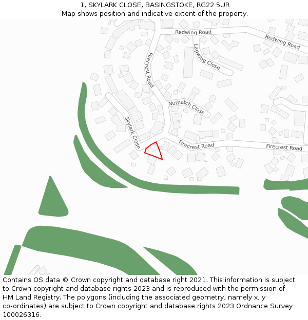 1, SKYLARK CLOSE, BASINGSTOKE, RG22 5UR: Location map and indicative extent of plot