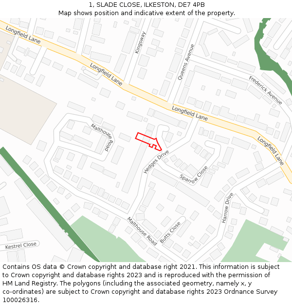 1, SLADE CLOSE, ILKESTON, DE7 4PB: Location map and indicative extent of plot