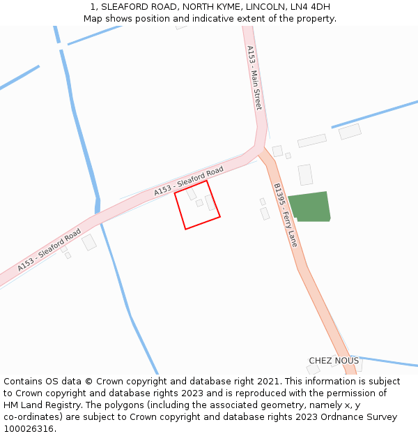 1, SLEAFORD ROAD, NORTH KYME, LINCOLN, LN4 4DH: Location map and indicative extent of plot