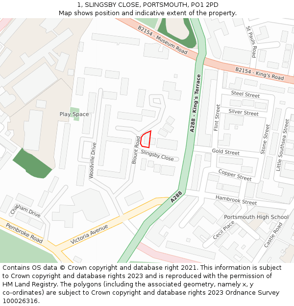 1, SLINGSBY CLOSE, PORTSMOUTH, PO1 2PD: Location map and indicative extent of plot