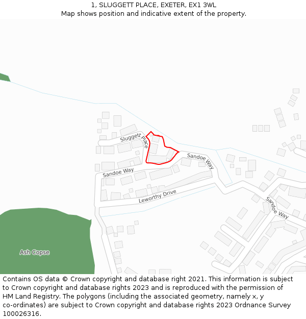 1, SLUGGETT PLACE, EXETER, EX1 3WL: Location map and indicative extent of plot
