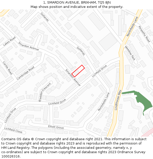 1, SMARDON AVENUE, BRIXHAM, TQ5 8JN: Location map and indicative extent of plot