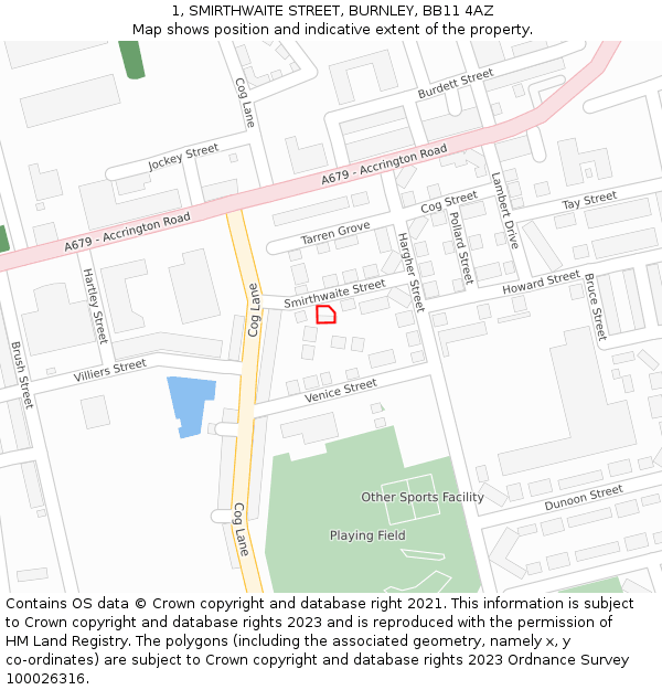 1, SMIRTHWAITE STREET, BURNLEY, BB11 4AZ: Location map and indicative extent of plot