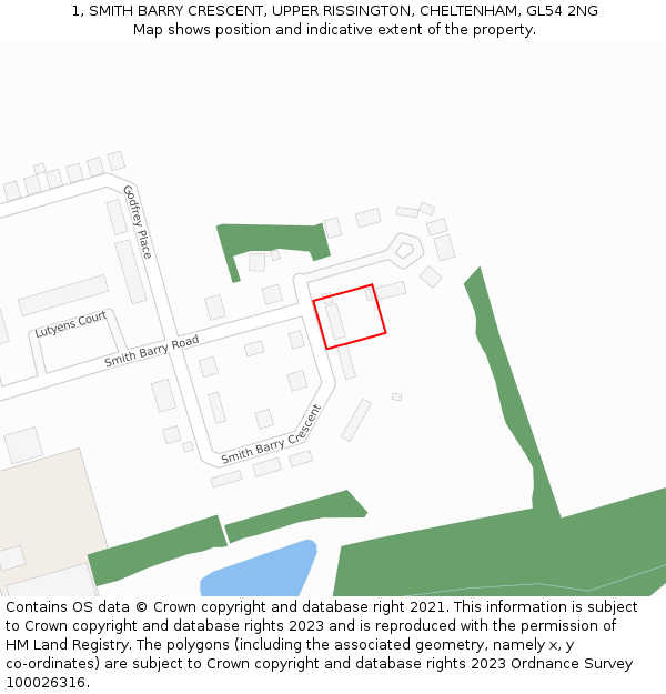 1, SMITH BARRY CRESCENT, UPPER RISSINGTON, CHELTENHAM, GL54 2NG: Location map and indicative extent of plot