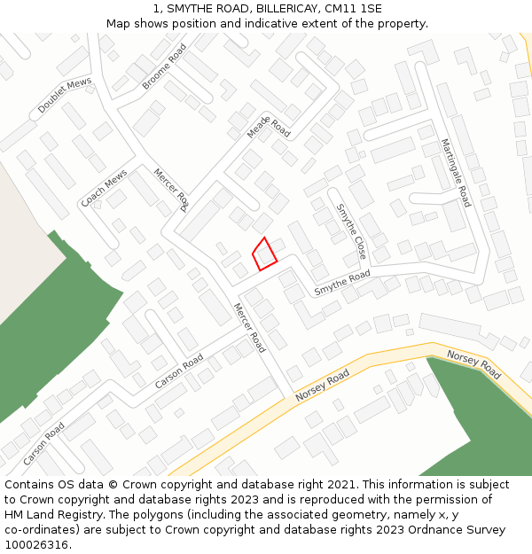 1, SMYTHE ROAD, BILLERICAY, CM11 1SE: Location map and indicative extent of plot