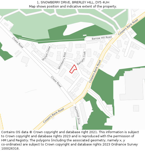 1, SNOWBERRY DRIVE, BRIERLEY HILL, DY5 4UH: Location map and indicative extent of plot