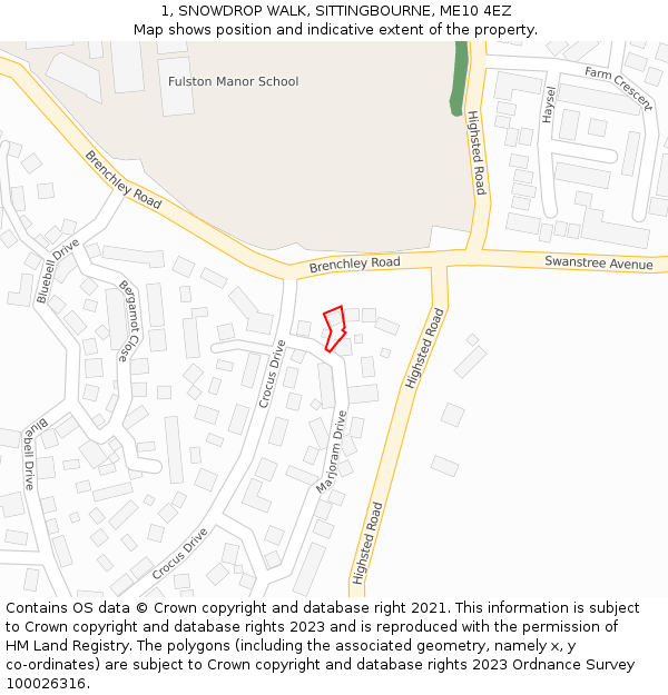 1, SNOWDROP WALK, SITTINGBOURNE, ME10 4EZ: Location map and indicative extent of plot