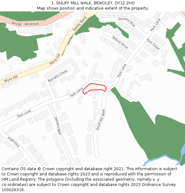 1, SNUFF MILL WALK, BEWDLEY, DY12 2HG: Location map and indicative extent of plot