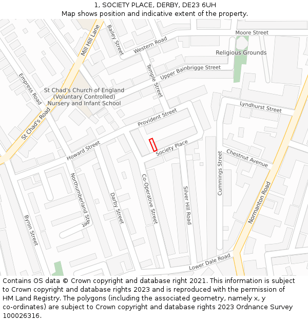 1, SOCIETY PLACE, DERBY, DE23 6UH: Location map and indicative extent of plot