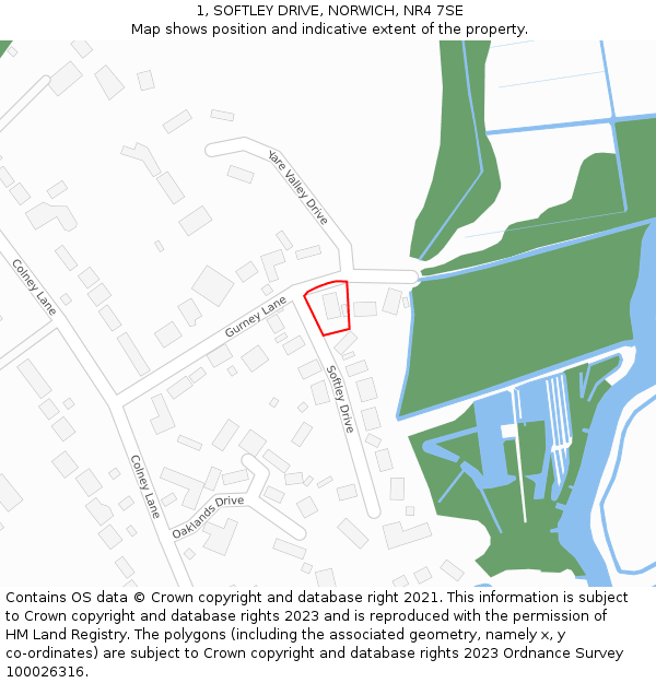 1, SOFTLEY DRIVE, NORWICH, NR4 7SE: Location map and indicative extent of plot